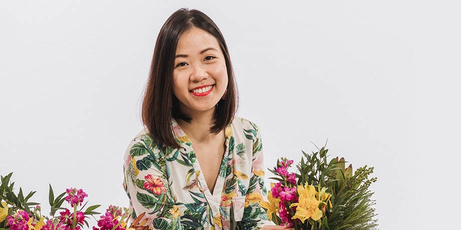 Livia Chng and the flowers she helps repurpose