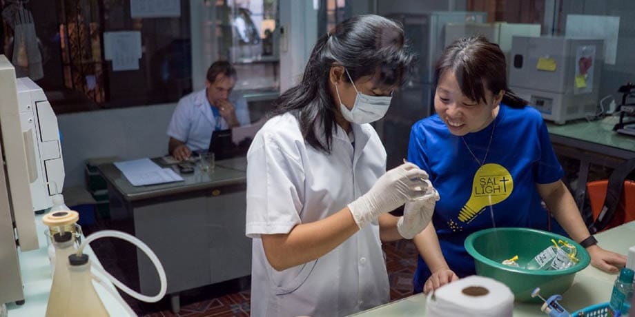 Testing water from rural Cambodia in a lab