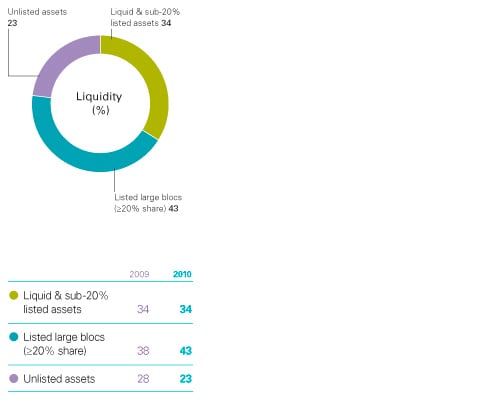 pie chart showing portfolio by liquidity 2010 as a percentage